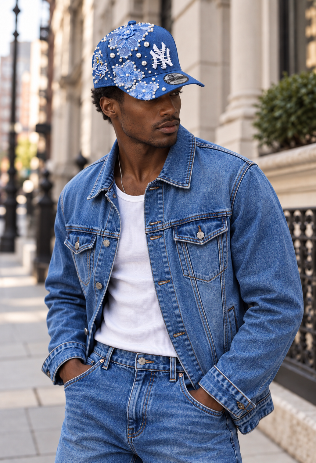 LuxeBrim edition No. 014, The Pearl Edit, a cap finished with hand-set pearls